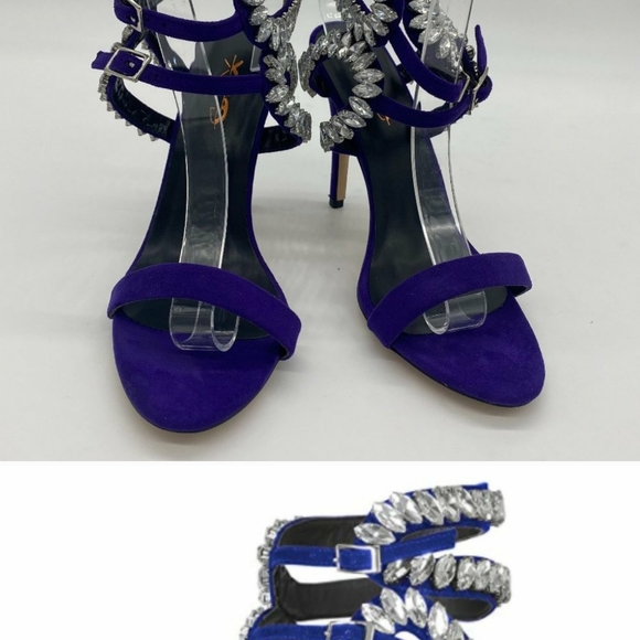 XYD Purple Stiletto Heel Strappy Rhineston Sandals - Picture 12 of 12